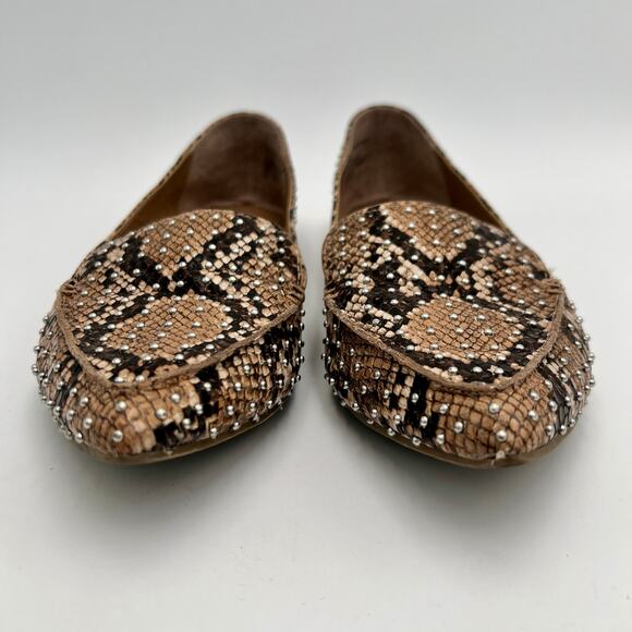 Steve Madden Feather Studded Loafer Flat Womens 6.5 Snake Print Leather Reptile - Picture 2 of 8
